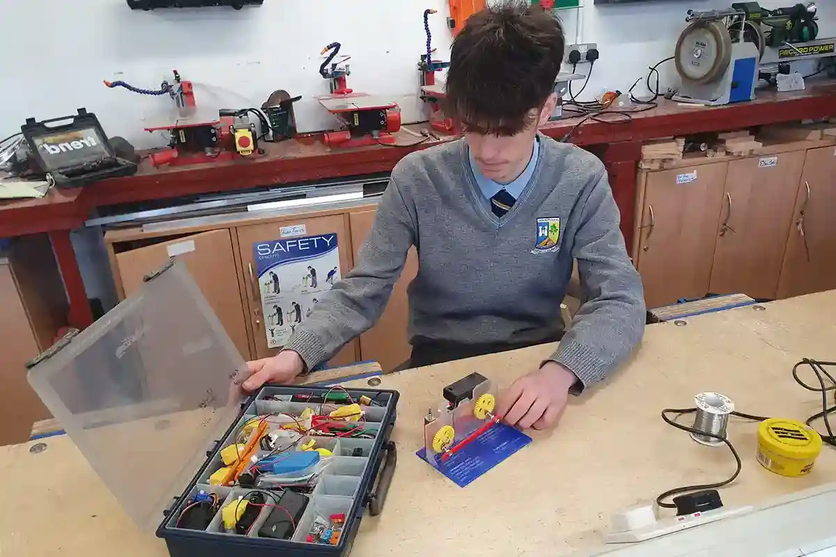 Boy working on Senior Cycle Technology Project at St. Patrick's Boys Secondary School, Castleisland